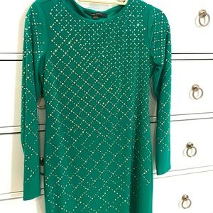 Cynthia Steffe size S Studded Gold Emerald Green Dress